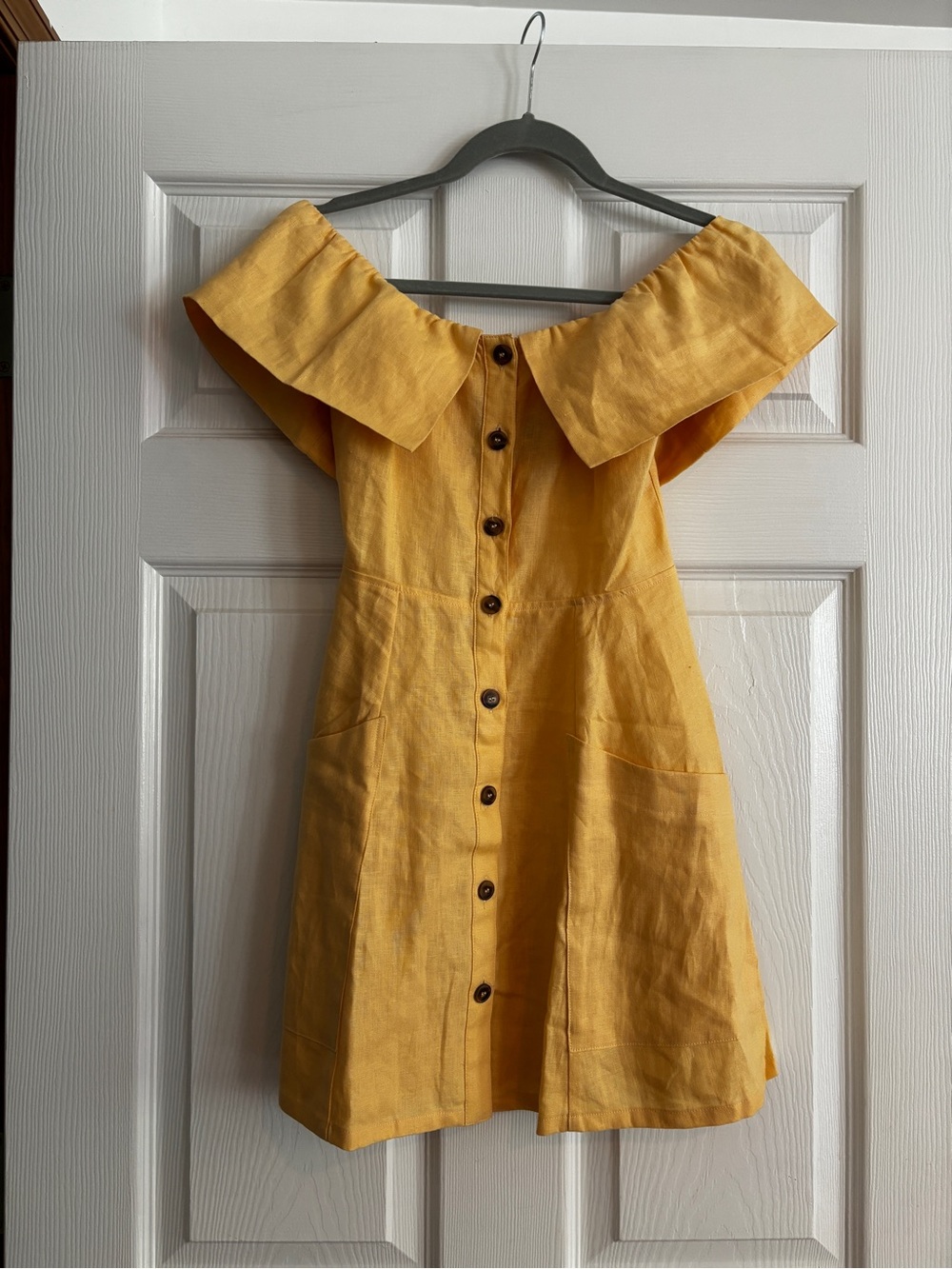 Reformation Yellow Off-Shoulder Button-Front Mini Dress